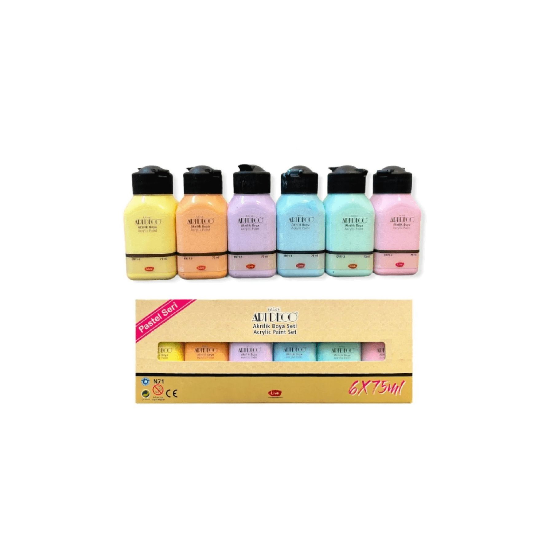 6 Lı Akrilik Boya Seti 75 Ml Pastel Renkler